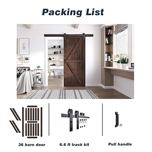 Image of FREDBECK 36 x 84 Brown Wood Barn Door with Hardware Included,K-Frame,Coffee