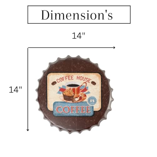 Image of EAZYWAGON Decorative Metal Bottle Caps Wall Sign Plates - 14X14 Inches - coffhous | Metal Wall Hanging Bottle Cap for Home, Farmhouse, Bar & Cafe Decoration | Vintage & Retro Look Plaques