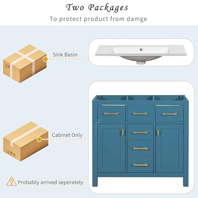 36'' Bathroom Vanity with Resin Sink Combo Set,Modern Freestanding Single Bathroom Storage Cabinet with 4 Drawers & 2 Cabinets,Solid Wood Frame Vanity Set