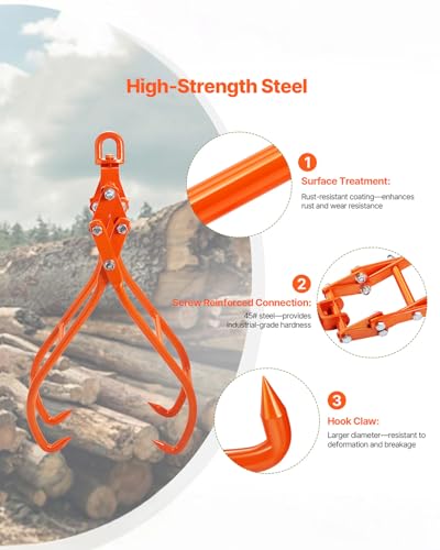 Image of VEVOR Timber Claw Hook, 28 inch 4 Claw Log Grapple Logging Tongs, Swivel Steel Log Lifting Tongs 31 inch Max Opening, Eagle Claws with 2205LBS /1000kg Loading Capacity for Tractors, ATVs, Trucks, Forklifts