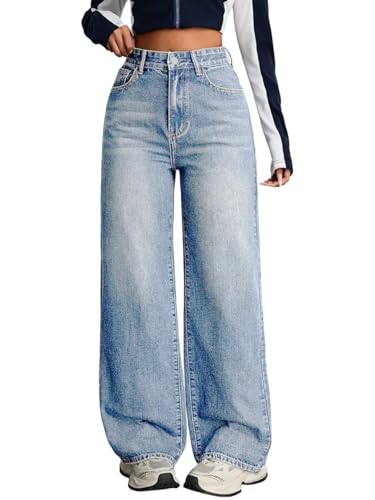 Image of KOTTY Women's High Rise Wide Leg Denim Jeans | Relaxed Fit Casual Everyday Jeans for Women