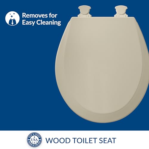Image of Bemis 500EC Durable Wood Toilet Seat with Easy Clean Hinges, Made in USA, Round, Bone