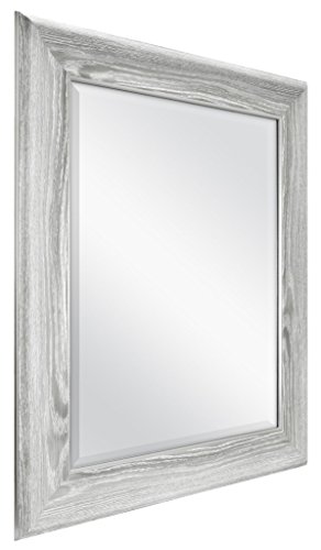 Image of MCS 21.5x25.5 Large Wall Mirror, Gray Woodgrain & Beveled Mirror, Vertical & Horizontal Wall Hanging Mirror for Bathroom, Bedroom & Livingroom