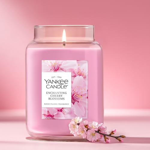 Yankee Candle Large Jar Scented Candle with up to 150 Hour Burn Time, Premium Plant Wax Blend for Consistent Burn, 22 oz Jar Candle with Room Filling Fragrance, Enchanting Cherry Blossoms