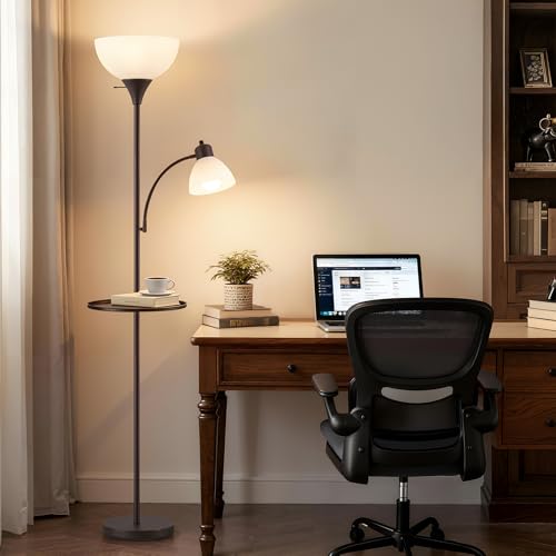 Image of 72 inch Floor Lamp with Table, Adjustable Reading Lights, Torchiere Floor Lamps | Modern for Living Room, Bedroom, Office, Brown【Bulb not included】