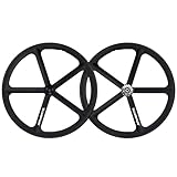 Neufietie 700C Magnesium Alloy Fixed Gear Bike Wheelset, 5-Spoke Integrated Design, Matte Black, Track Cycling Compatible, Quick Release Mounting