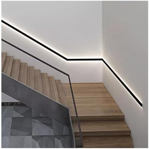 LED Motion Sensor Stair Lights, Wall-Mounted Luminous Illumination for Indoor & Outdoor Steps, Durable Aluminum Alloy Railing, 300cm/9.8ft Black & White Lighting