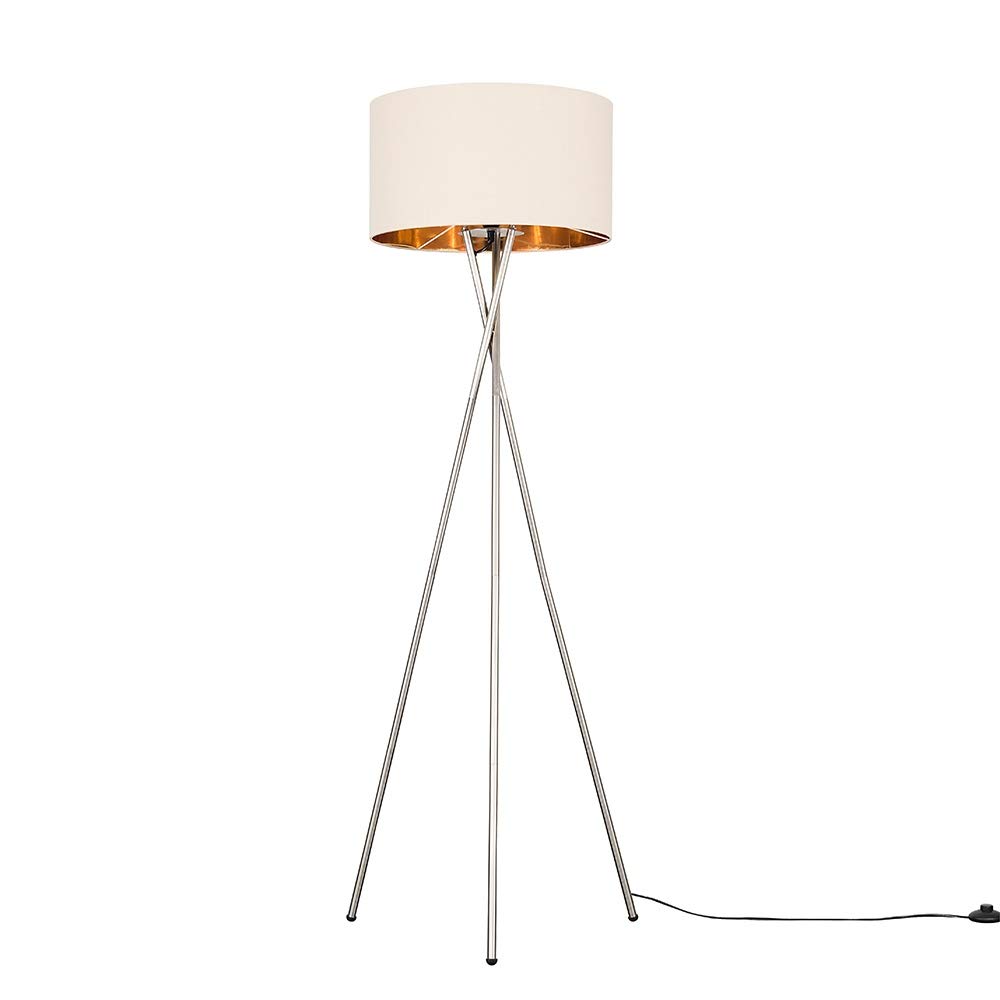 MiniSun | Modern Brushed Chrome Floor Lamp with a Beige and Gold Shade | Floor Lamps & Torchieres, Home Décor & Improvement Essential | Includes 6W GLS Bulb [3000K Warm White]