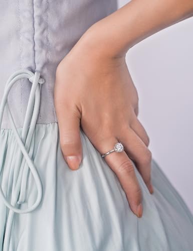 IMOLOVE Moissanite Engagement Ring for Women, 2CT Round Cut Hidden Halo Bridal Ring with D Color VVS1 Stone, 18K White Gold Plated Sterling Silver Size 6.5 — view 5