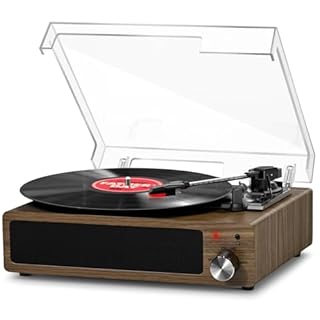 Giradischi Vinile, FYDEE Giradischi Portatile Vintage Bluetooth con 3 Velocità 33/45/78 RPM, 2 Altoparlanti Stereo Incorporati, Lettore di Vinile Retro con Supporto per Cuffie, RCA, AUX - Grigio