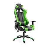 HOMCOM Silla de Oficina Silla Ergonómico Reclinable y Basculante Altura Ajustable Giratorio con Ruedas Reposacabezas y Soporte Lumbar Carga 120 kg 67x67x123-132 cm Verde