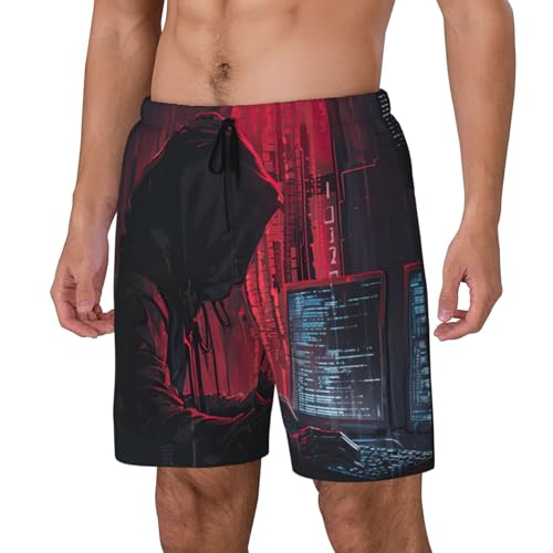 Hacker Attack Mens Double Polyester Swimsuit Trunks Swim Shorts with Compression Liner and Patch Pocket.2