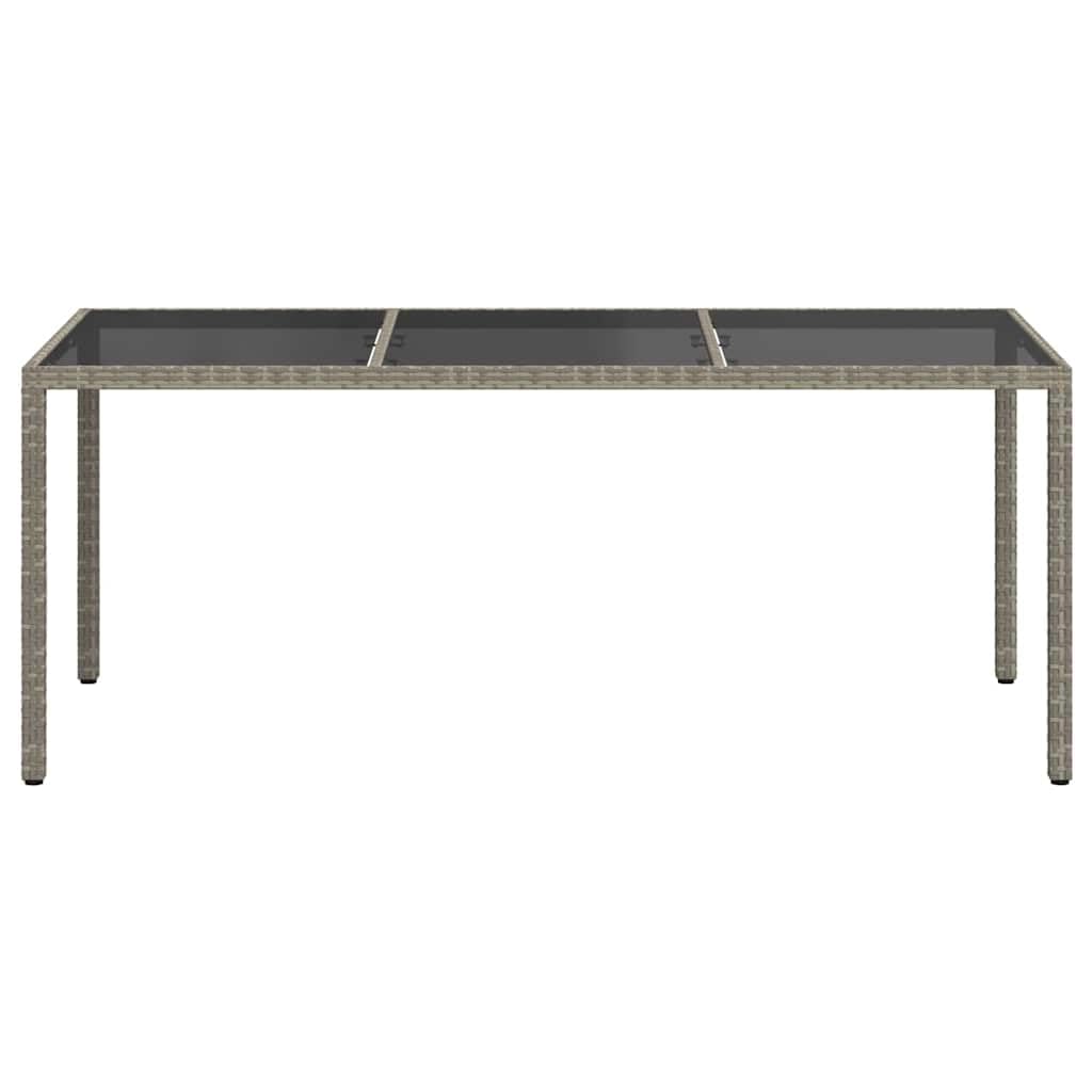 vidaXL Stół ogrodowy, szary, 190x90x75 cm, szkło i rattan PE, stół ogrodowy, stół do ogrodu, stolik ogrodowy, stoły ogrodowe, stoły do ogrodu
