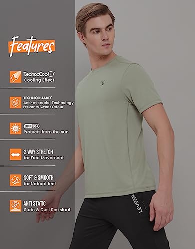 Image of TECHNOSPORT Men's Slim Fit Polyester Activewear Sports T-Shirt with Moisture-Wicking Comfort for Workout, Running & Gym