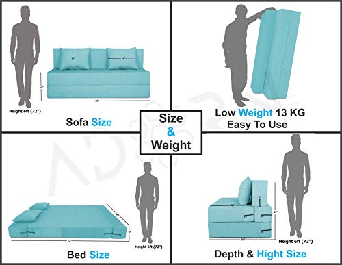 Image of Adorn India Easy 2 Seater Sofa Cum Bed (Alyn Pattern) Size 4' X 6' Ft (Aqua Blue Color) (1 Year Warranty)