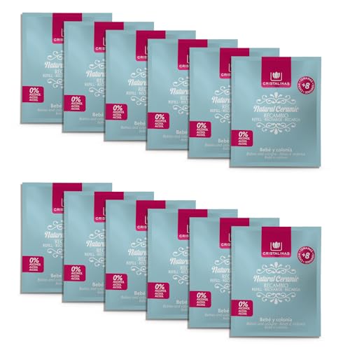 CRISTALINAS | Pack 12 Recambio Ambientador para Armario | Pack Ahorro | Cerámica Sólida | Larga Duración 8 Semanas | 0% Alcohol (PACK 12, Bebé y Colonia)