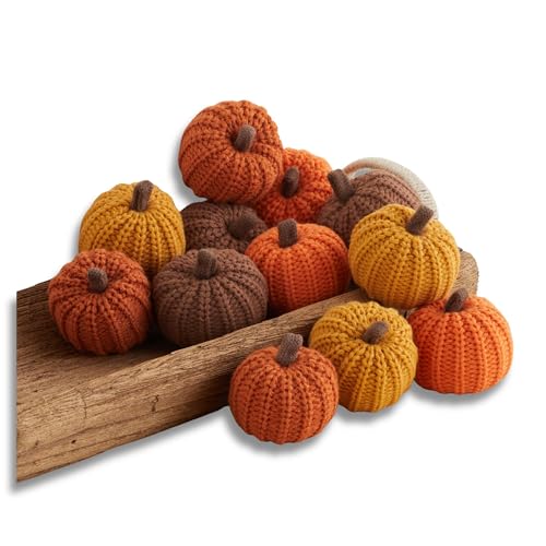 Mini Knit Pumpkins, Orange, Set of 12 (Mini Orange Set 12)