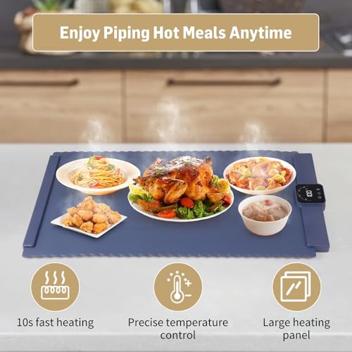 LUMINFLY Portable Electric Warming Tray, Smart Heating Tray with Adjustable Temperature & Fast Heating, Silicone Food Warming Mat, Large Warming Plate for Gatherings, Foldable, Parties