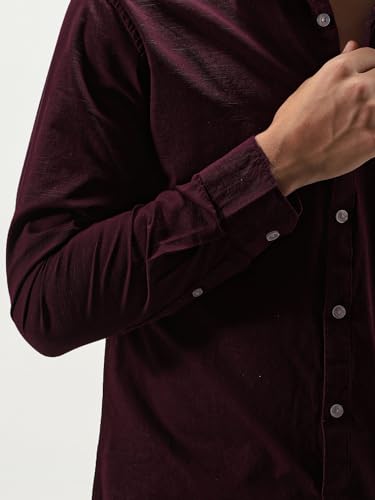 Image of Urbano Fashion Men's Cotton Full Sleeve Regular Fit Casual Solid Slub Shirt with Spread Collar