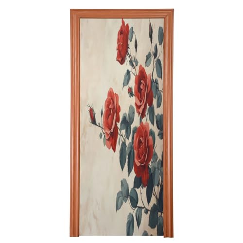 FLildon Valentine's Red Rose Door Cover Decoration, Party Accessory Porch Decor for Festive Ornament Room Door Covers 36 x 98 Inch