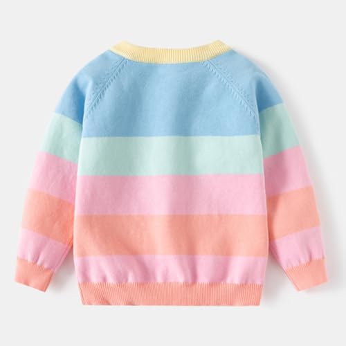 Girl's Long Sleeve Winter Colorful Rainbow Stripe Knit Button Up Cardigan Sweater Coat for Kids Girl 2-7 Years2