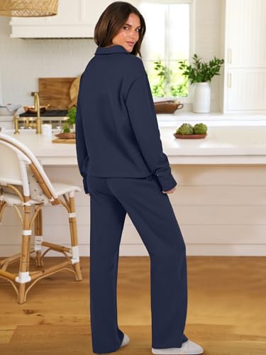 ANRABESS Lounge Sets for Women 2 Piece Outfits Sweatsuit Set Fall V Neck Sweatshirts Wide Leg Pants Tracksuits4