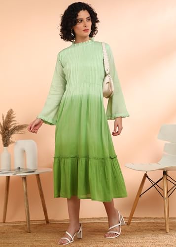 Image of Maaesa Women Embroidered Cotton Flared Dress