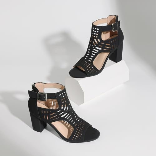 LinnOaks Heeled Sandals For Women 2025 Chunky Open Toe Bohemian Cutout Block Heel Summer Dressy Sandals4