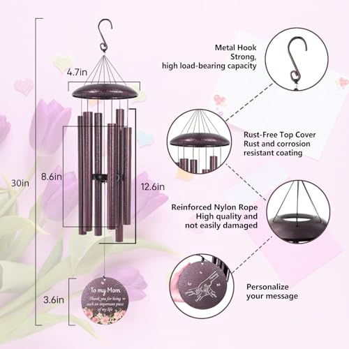 Image of Mom Gifts Custom Wind Chime, for Mother Form Kids, Love Mom Birthday Gifts for Mommy from Daughter, Outside Windchimes