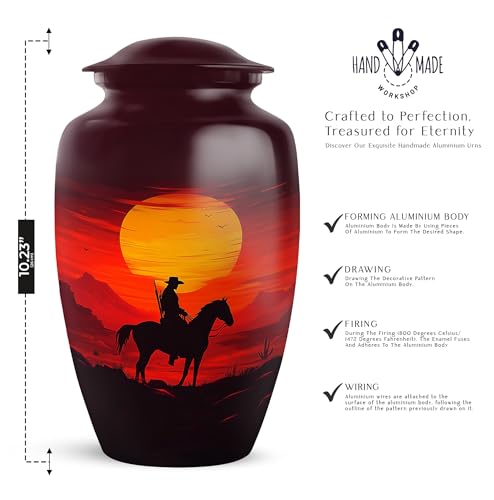 Image of Cowboy Urn - Large & Small Urn for Ashes Adult Male - Funeral Urns for Adult Ashes Women - Tiny Urns for Human Ashes - Urn for Ashes for Women (Combo - 10 inch & 3 inch, 5 Pcs)