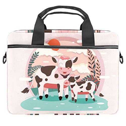 Maletín de portátil de 14 pulgadas con patrón de vaca y bandolera ajustable