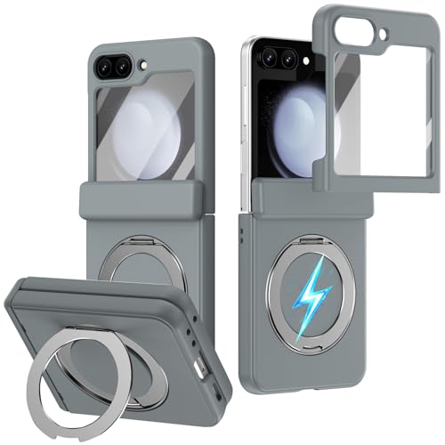 Étui pour Samsung Z Flip5 magnétique, coque grise premium antichoc