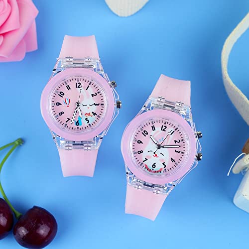 Reloj de niña Conejo de dibujos animados Relojes con luz de flash para niñas Correa de silicona Caballo lindo Dinosaurio Relojes para niños con reloj de luz Relojes para niñas (Color : Blue Monkey)