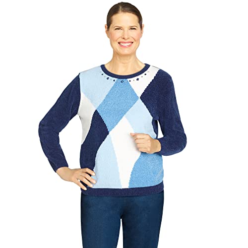 Alfred Dunner Women's Chenille Colorblock Sweater, Denim, S #TOP18