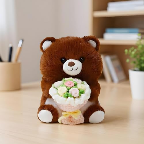 Peluche Cadeau Saint-Valentin et Mariage | Ours Doux avec Bouquet