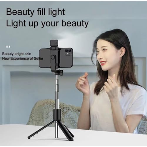 Image of SnapX1s Vlogging Kit with Fill Light & Wireless Mic | 3-in-1 70cm Extendable Selfie Stick Tripod with Bluetooth Remote + K8 Mic for YouTube, Reels & Vlogs (Android /iPhone)