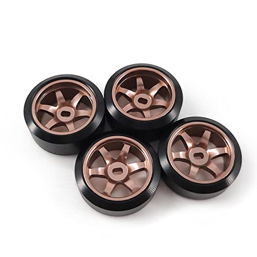 Abendor 6 Spoke Wheel Rims & Rc Car Drift Tires For 1/28 Rc Hobby Model Car, [2*N+2*W] 4 Pcs 20Mm Aluminum Alloy Rims For Wltoys K969 K989 P929 Awd Xrx Amz Wl Drz Gla Bz (Bronzed Drift) #TOP2