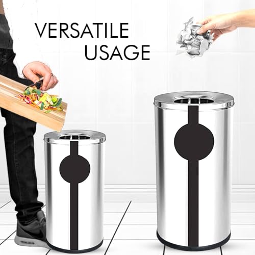 Image of mofna Stainless Steel Ash can Dustbin Trash can Garbage and Paper Bin Round Shape Silver Color Slim and Fingerprint-Proof Finish use for Home,Office,Kitchen (Ashcan 10X24, 30 Liter)