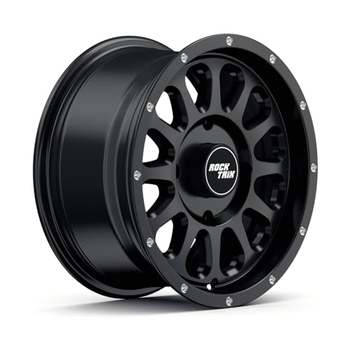 Image of RockTrix RT111 15in Wheel 15x7, 4x156 Bolt Pattern, 4+3 offset, ATV UTV SxS Rim, Compatible with Polaris Sportsman RZR Ranger Ranger Crew, 4 /156 Matte Black