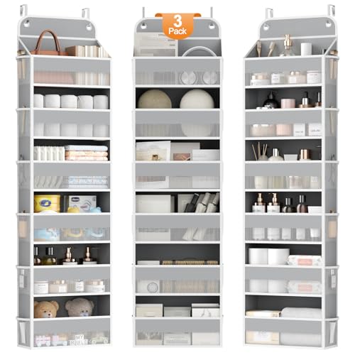 Image of Yecaye 3 Pack Over The Door Organizer, 6-Tier Closet Door Hanging Organizer with 12 Mesh Pockets, Bathroom Organizers and Storage, Ultra Sturdy Large Capacity Over Door Storage Newborn Baby Essentials
