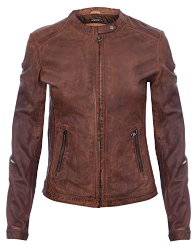 Infinity Leather Mujer Coniac Broncearse Vendimia Brando 100% Chaqueta de Cuero de Motorista S