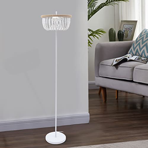 Hoomtlsy Floor Lamp Boho Floor Lamp Modern Farmhouse Floor Lamp White Wood Beaded Shade, For Bedroom, Living Room, Girl Room #TOP1