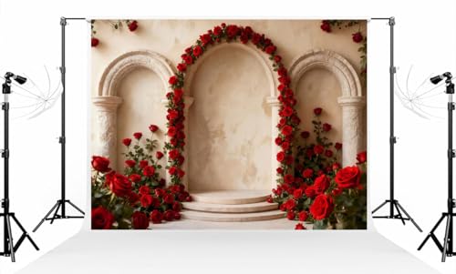 Kate 7×5ft (2.2×1.5m) Flower Arches Backdrop Photography Roman Columns Roses Elegant Maternity Portraits Wedding Valentine's Day Background Photography Studio Props Photo Video