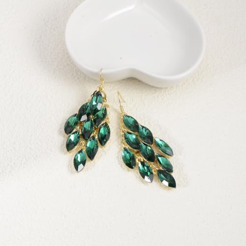 Dark Green Crystal Dangle Earrings for Women Jewelry (May-Emerald-14K Gold) by Qinpan - Used condition - Image 3