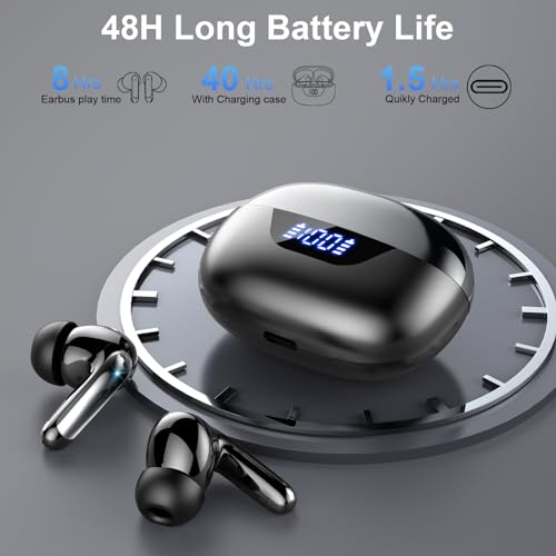 Image of Wireless Earbuds, Bluetooth 5.3 Headphones Bass Stereo, 48Hours Playtime, 4 ENC Mic Clear Calls, Noise Cancelling Ear Buds with LED Display Charging Case,IPX7 Waterproof Earphone for Android iOS Black