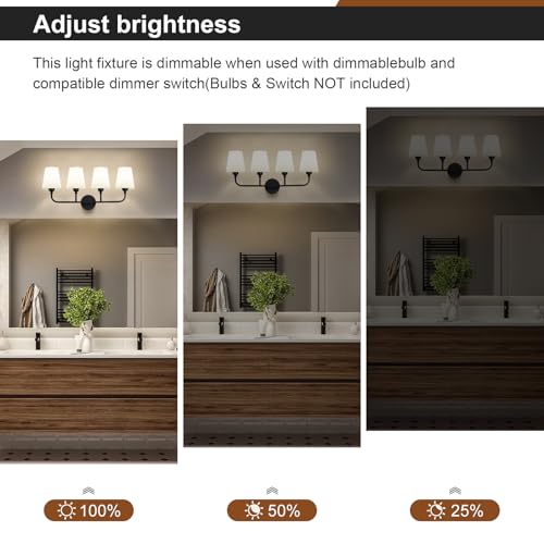 Image of Bathroom Vanity Light, Matte Black Bathroom Lighting Fixtures Over Mirror