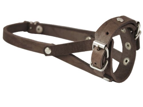 Adjustable Leather Loop Bite Bark Control Easy Fit Dog Muzzle Brown. Fits 8"-10" Snout. #TOP3