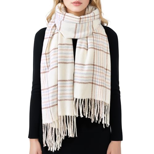 Clothirily Winter Scarf for Women - Womens Warm Pashmina Shawls and Wraps for Evening Dress Super Soft Winter Fashion Tassel Plaid Scarves Ladies Gifts
