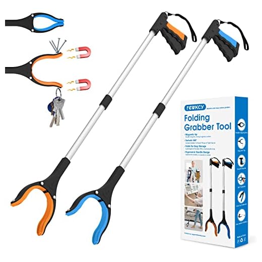 2 Pack 34" Long Grabber Tool, Foldable Grabbers for Elderly Grab It Reaching Tool with Rotating Jaw +Magnets, 4" Wide Claw Opening Reacher Grabber Pickup Tool, Grabber Reacher Tool Heavy Duty