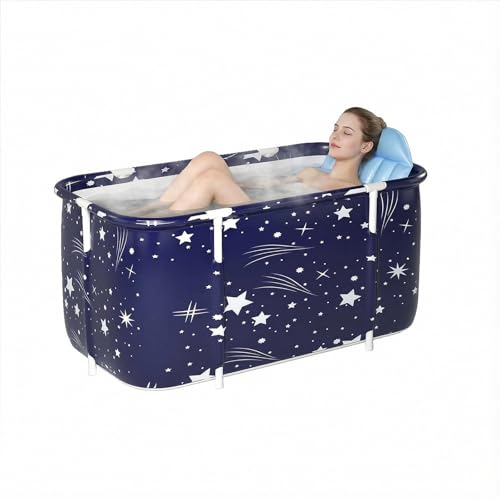 SOONHUA Bañera portátil plegable para adultos y bañera de pie con cojines para interiores y exteriores, spa caliente, baño de hielo, 115 x 60 x 50 cm